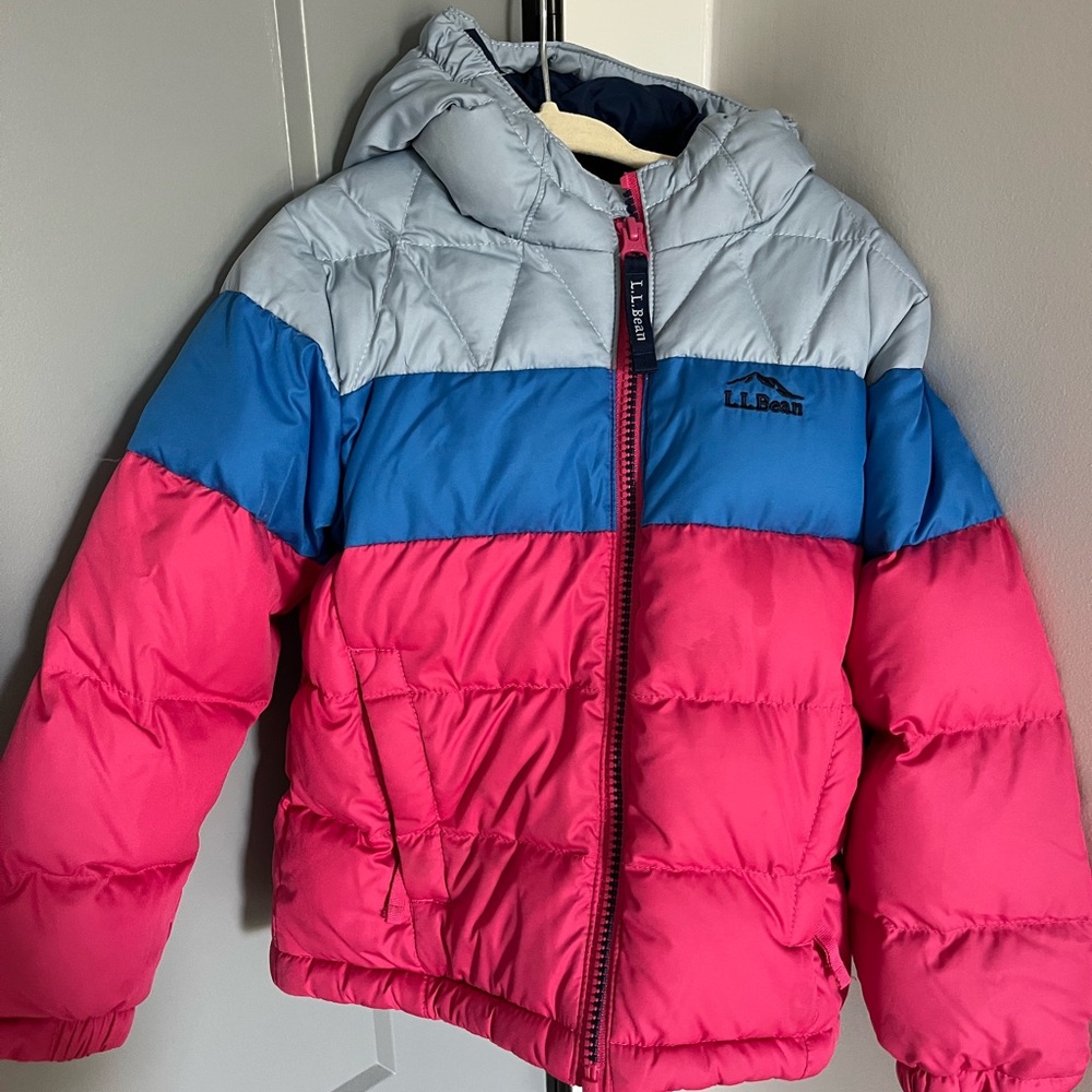 L.L. Bean Pink and Blue Hooded Puffer Jacket